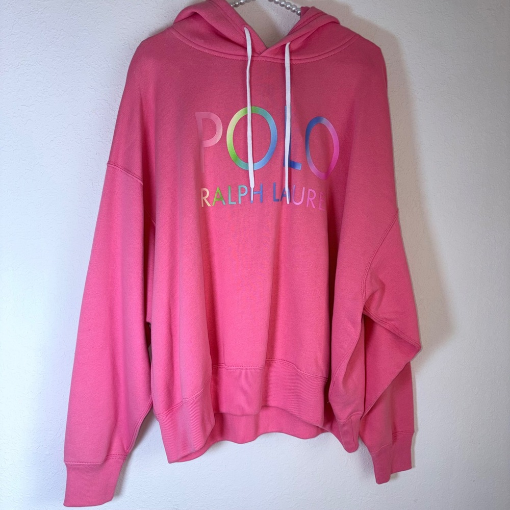 Polo Ralph Lauren Hoodie XL Pink NEW Rainbow Logo Oversized Sweatshirt hoodie